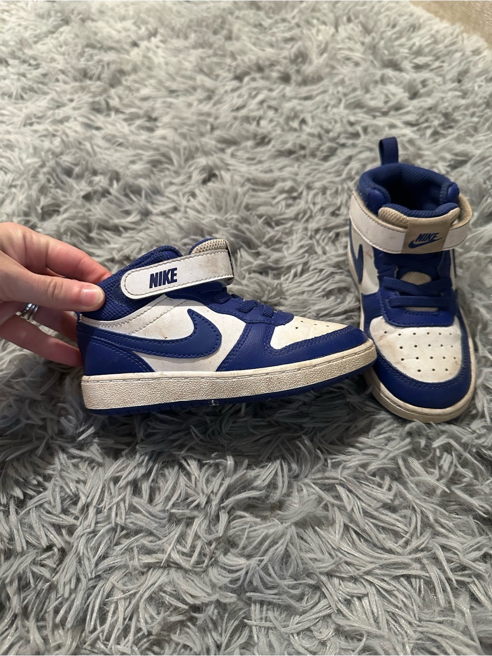 Nike Blue and white court borough mid 2 size 9c Velcro high tops sporty athletic